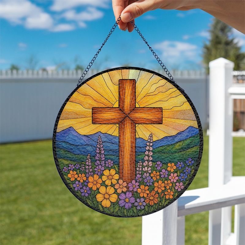 Cross Flower Stained Glass Suncatcher