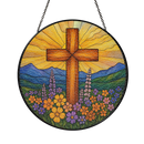 Cross Flower Stained Glass Suncatcher