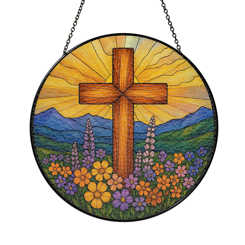 Cross Flower Stained Glass Suncatcher