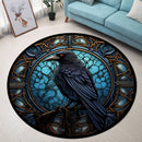 Crow Bird Stained Glass Round Rug