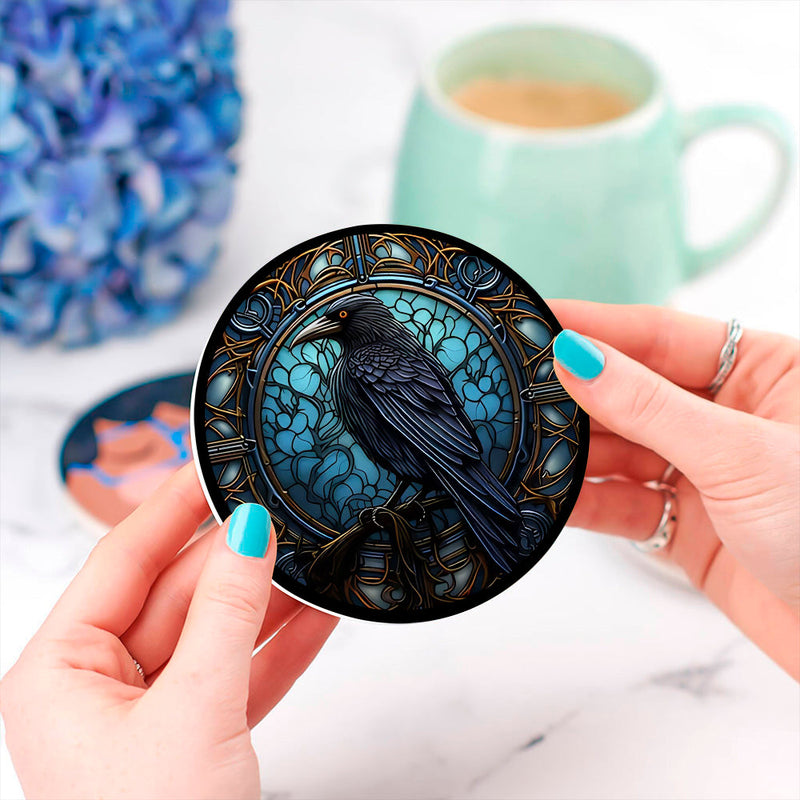 Crow Viking Stained Glass Decor Coaster - Gift Idea