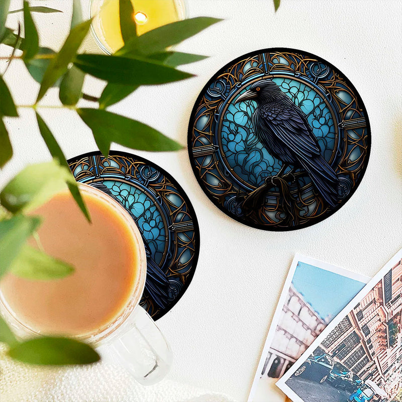 Crow Viking Stained Glass Decor Coaster - Gift Idea