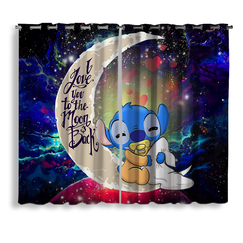 Cute Baby Stitch Sleep Love You To The Moon Galaxy Window Curtain