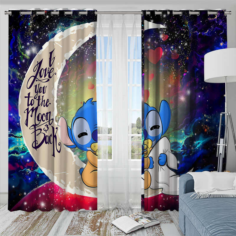 Cute Baby Stitch Sleep Love You To The Moon Galaxy Window Curtain