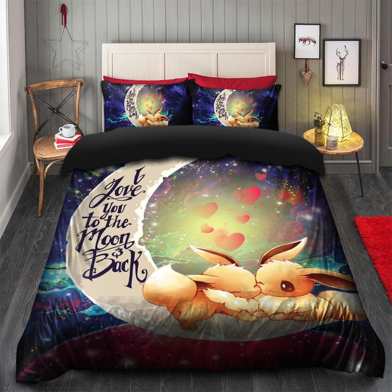 Cute Eevee Pokemon Couple Love You To The Moon Galaxy Bedding Set Duvet Cover And 2 Pillowcases Nearkii