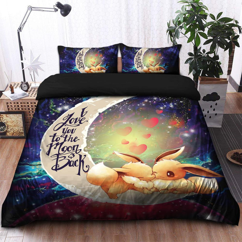 Cute Eevee Pokemon Couple Love You To The Moon Galaxy Bedding Set Duvet Cover And 2 Pillowcases Nearkii