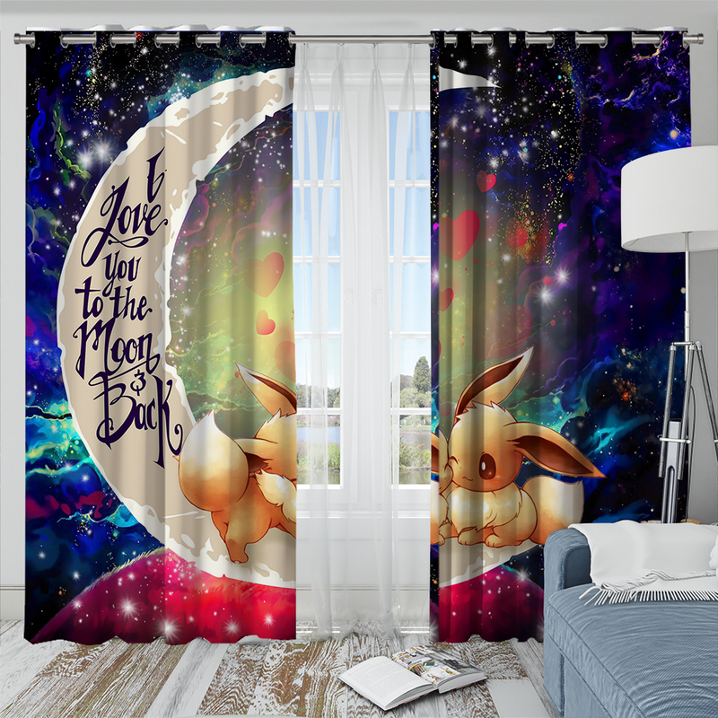 Cute Eevee Pokemon Couple Love You To The Moon Galaxy Window Curtain