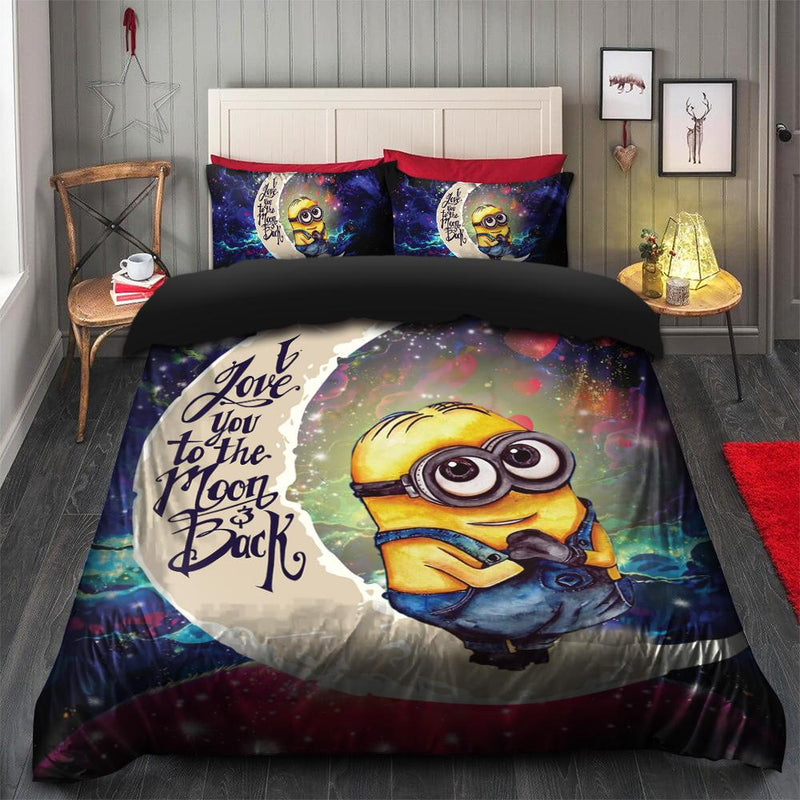 Cute Minions Despicable Me Love You To The Moon Galaxy Bedding Set Duvet Cover And 2 Pillowcases Nearkii