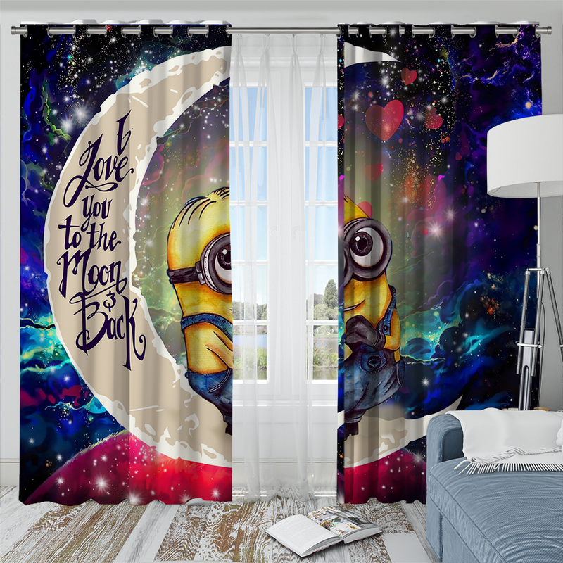 Cute Minions Despicable Me Love You To The Moon Galaxy Window Curtain