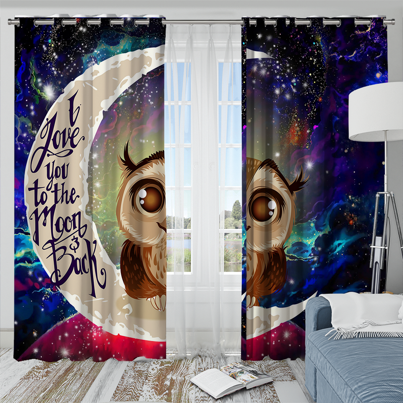 Cute Owl Love You To The Moon Galaxy Window Curtain