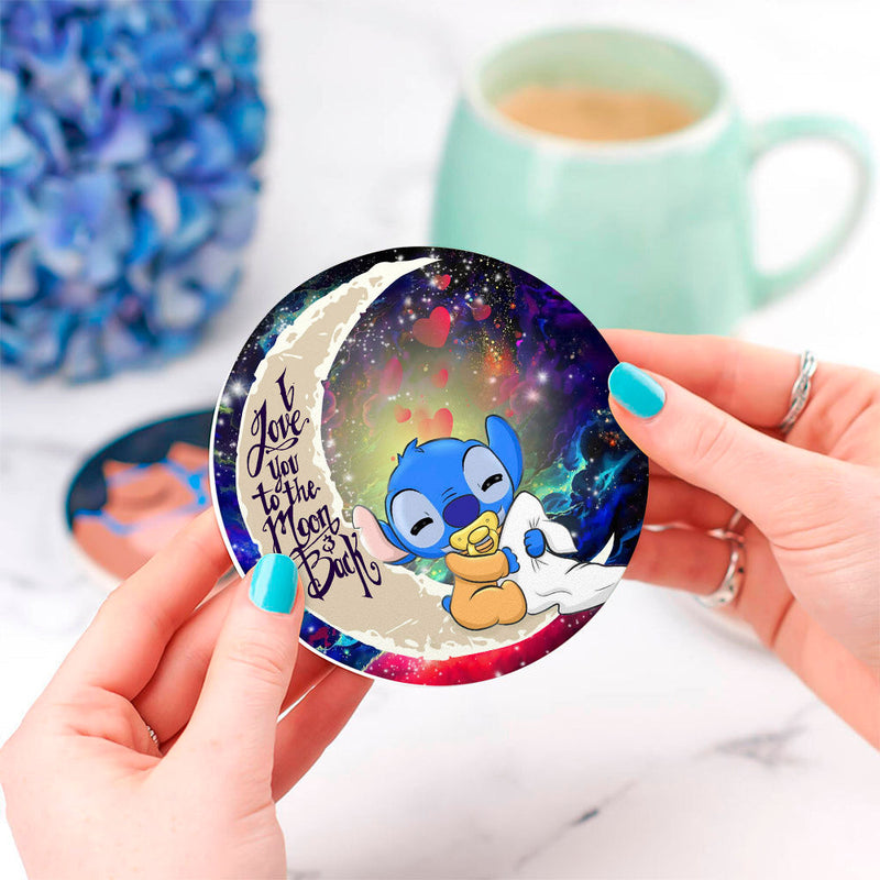 Cute Baby Stitch Sleep Love You To The Moon Galaxy Ceramic Decor Coaster - Gift Idea