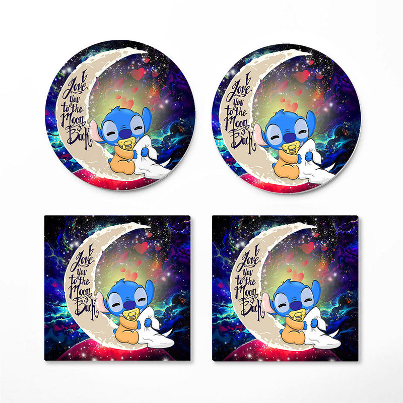 Cute Baby Stitch Sleep Love You To The Moon Galaxy Ceramic Decor Coaster - Gift Idea