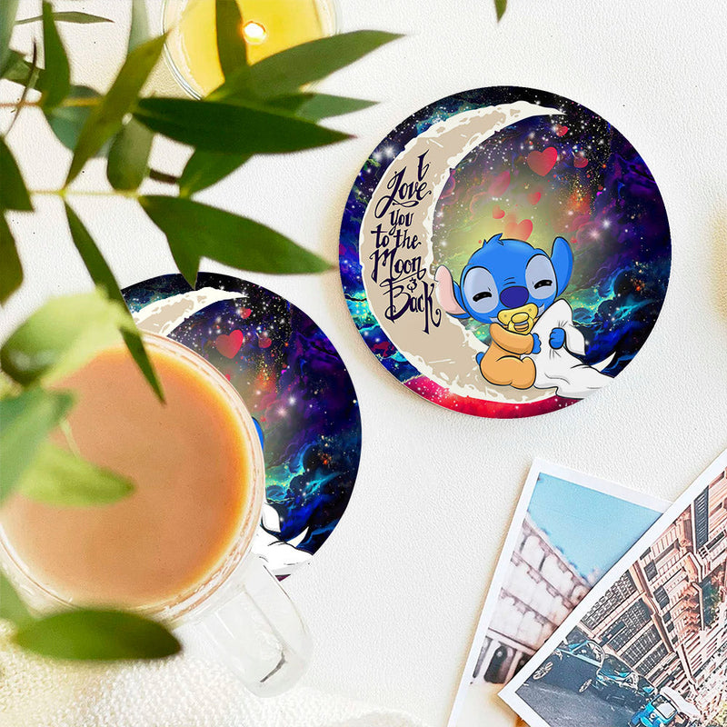 Cute Baby Stitch Sleep Love You To The Moon Galaxy Ceramic Decor Coaster - Gift Idea