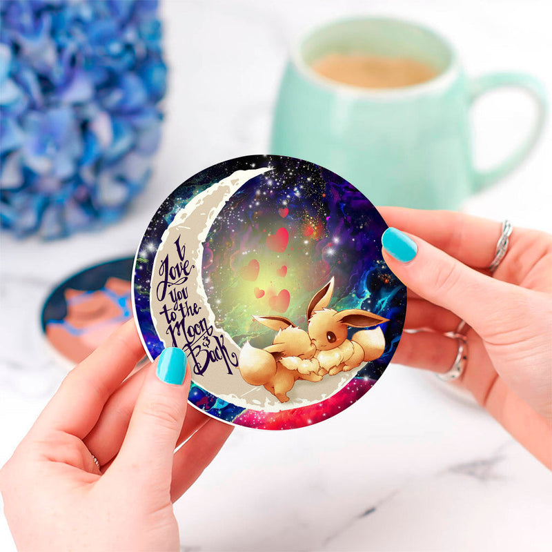 Cute Eevee Pokemon Couple Love You To The Moon Galaxy Ceramic Decor Coaster - Gift Idea