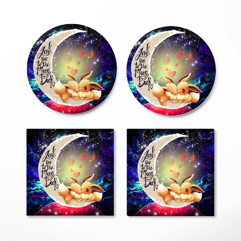 Cute Eevee Pokemon Couple Love You To The Moon Galaxy Ceramic Decor Coaster - Gift Idea