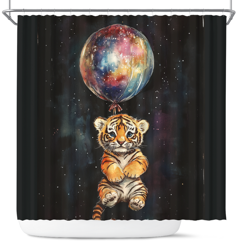 Cute Little Tiger Watercolor Star Night Shower Curtain