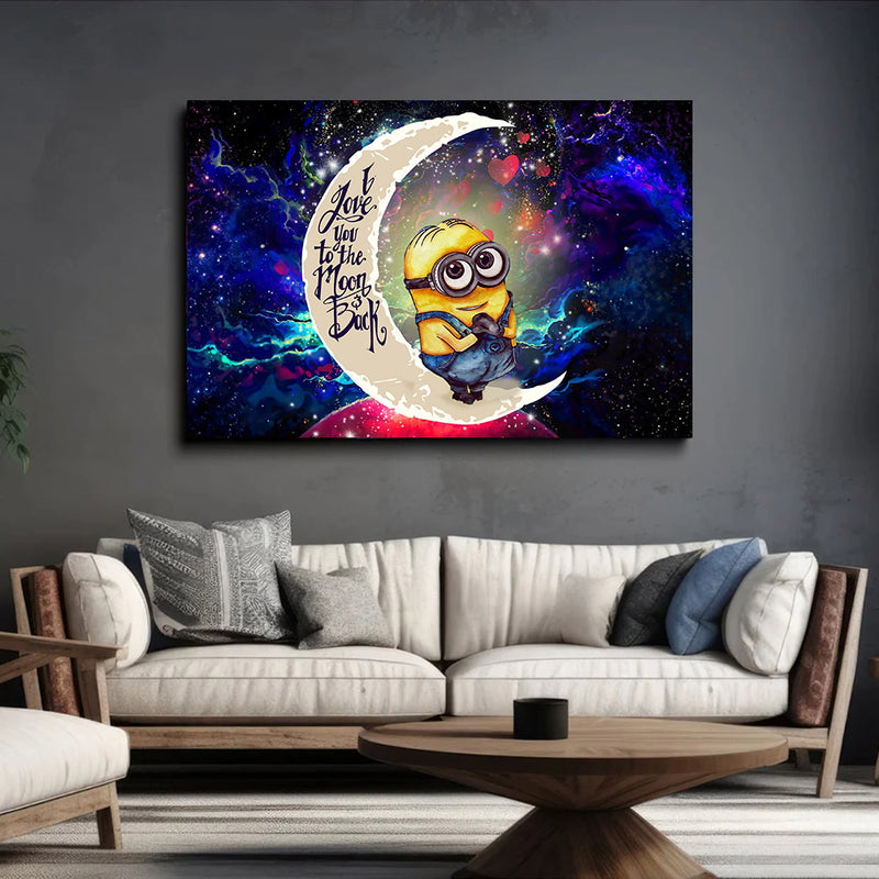 Cute Minions Despicable Me  Love You To The Moon Galaxy - Living Room - Canvas Wall Art - Print - Wall Decor