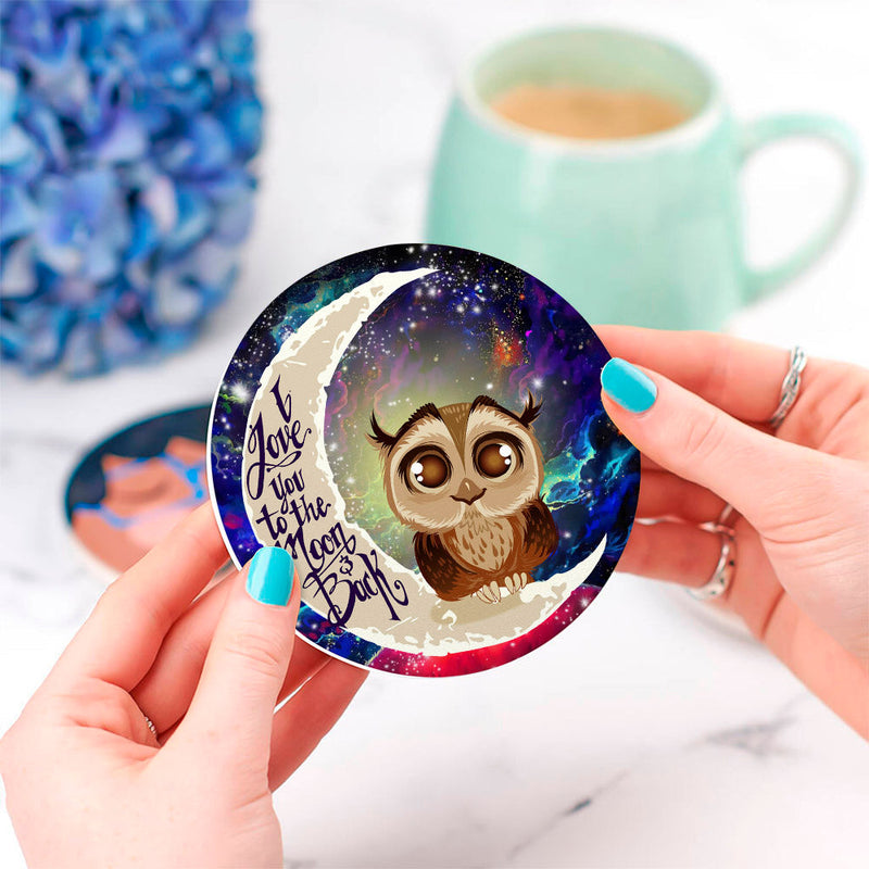 Cute Owl Love You To The Moon Galaxy Ceramic Decor Coaster - Gift Idea