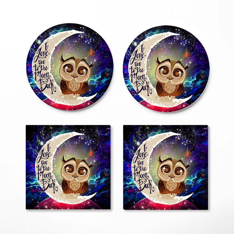 Cute Owl Love You To The Moon Galaxy Ceramic Decor Coaster - Gift Idea