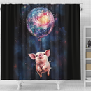 Cute Pig Watercolor Star Night Shower Curtain