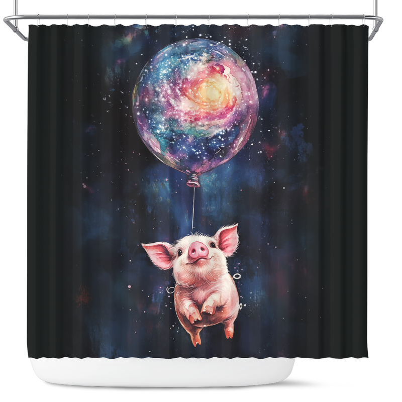 Cute Pig Watercolor Star Night Shower Curtain