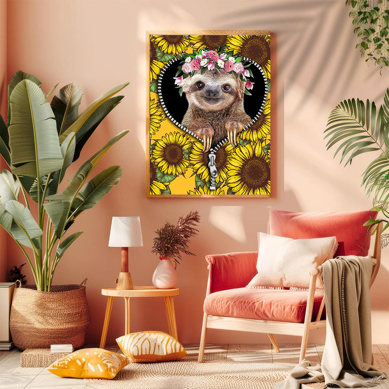 Cute Sloth Sunflower Zipper - Living Room - Canvas Wall Art - Print - Wall Decor