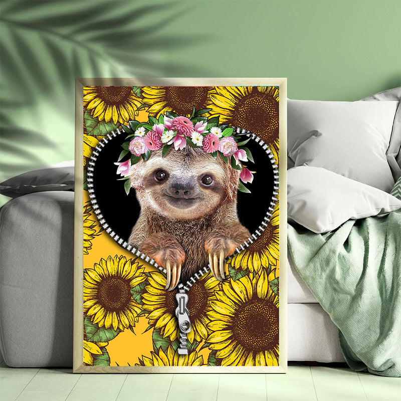 Cute Sloth Sunflower Zipper - Living Room - Canvas Wall Art - Print - Wall Decor