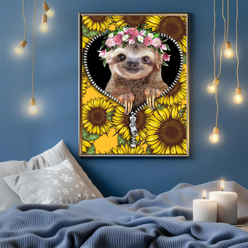 Cute Sloth Sunflower Zipper - Living Room - Canvas Wall Art - Print - Wall Decor