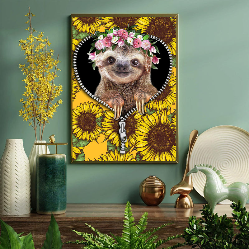 Cute Sloth Sunflower Zipper - Living Room - Canvas Wall Art - Print - Wall Decor