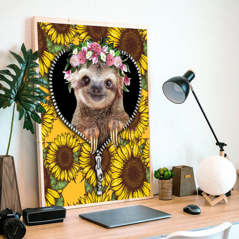 Cute Sloth Sunflower Zipper - Living Room - Canvas Wall Art - Print - Wall Decor