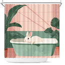 Cute Bunny Rabbit In A Bathtub In A Pink And Gree Shower Curtain