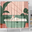 Cute Bunny Rabbit In A Bathtub In A Pink And Gree Shower Curtain