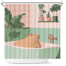 Cute Capybara In A Bathtub In A Pink And Gree Shower Curtain