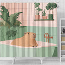 Cute Capybara In A Bathtub In A Pink And Gree Shower Curtain