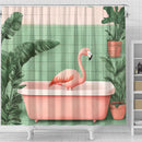 Cute Flamingo In A Bathtub In A Pink And Gree Shower Curtain