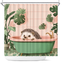 Cute Hedgehog In A Bathtub In A Pink And Gree Shower Curtain
