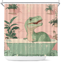 Cute TRex In A Bathtub In A Pink And Gree Shower Curtain