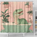 Cute TRex In A Bathtub In A Pink And Gree Shower Curtain