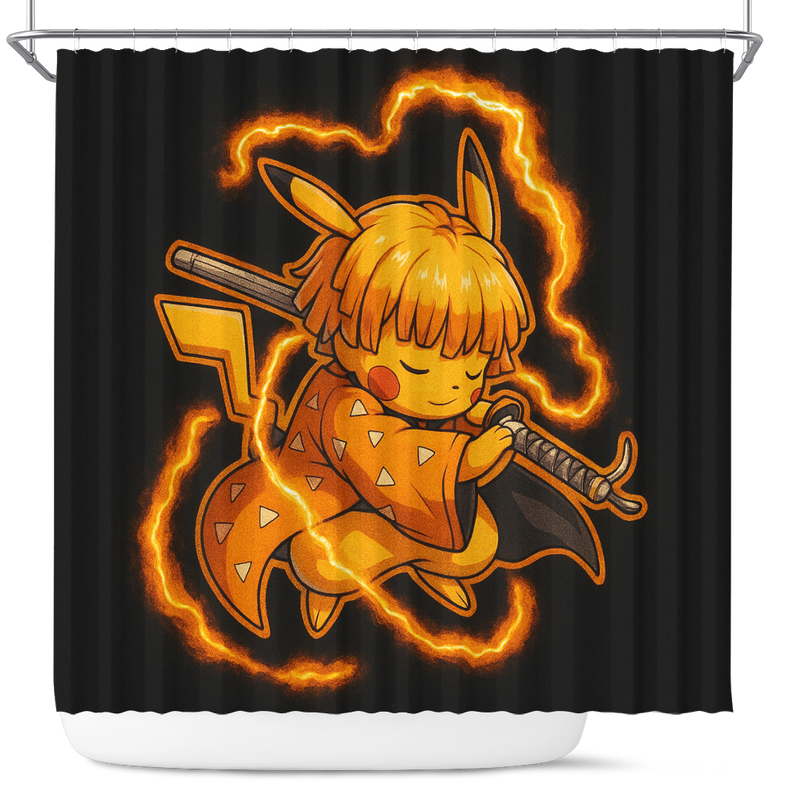 Cute chibi Zenitsu Pikachu Demon Slayer Shower Curtain