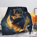 Cute Kitty Reading On A Crescent Moon Premium Blanket