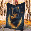 Cute Kitty Reading On A Crescent Moon Premium Blanket