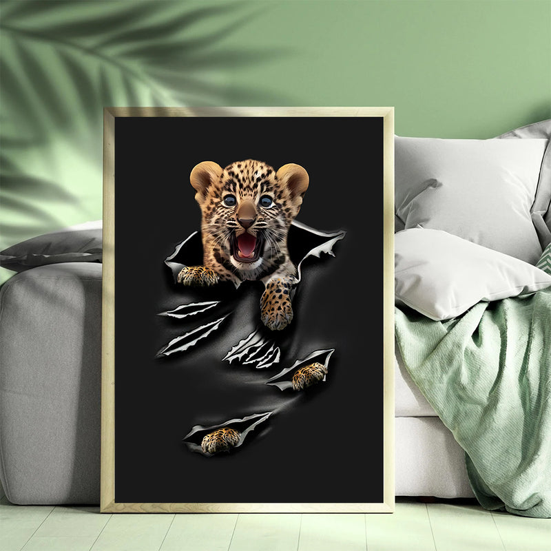 3d Baby Leopard Hanging - Living Room - Canvas Wall Art - Print - Wall Decor