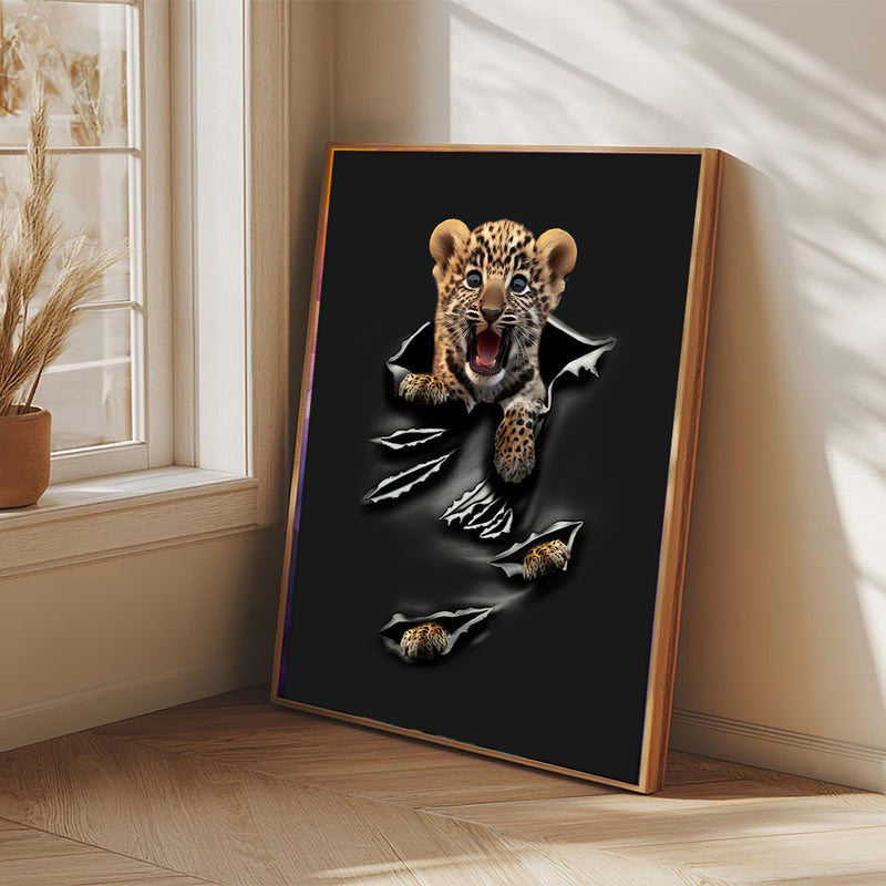 3d Baby Leopard Hanging - Living Room - Canvas Wall Art - Print - Wall Decor
