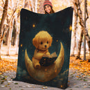 Cute Puppy Reading On A Crescent Moon Premium Blanket