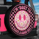 Daisy Happy Face Pink Car Spare Tire Cover