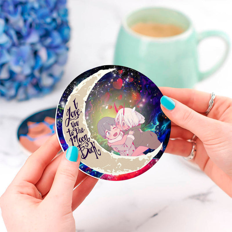 Darling In The Franxx Hiro And Zero Two Love You To The Moon Galaxy Ceramic Decor Coaster - Gift Idea