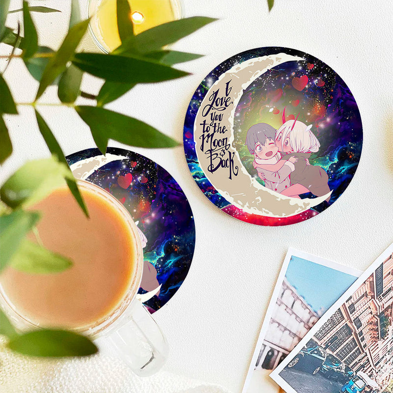 Darling In The Franxx Hiro And Zero Two Love You To The Moon Galaxy Ceramic Decor Coaster - Gift Idea