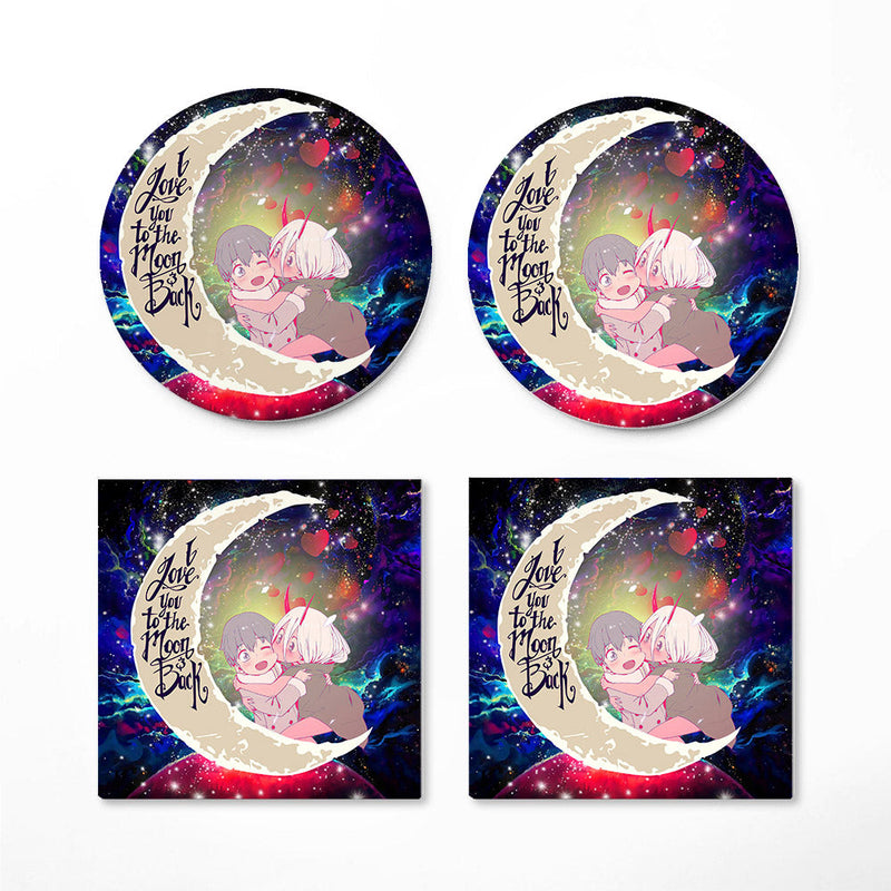 Darling In The Franxx Hiro And Zero Two Love You To The Moon Galaxy Ceramic Decor Coaster - Gift Idea