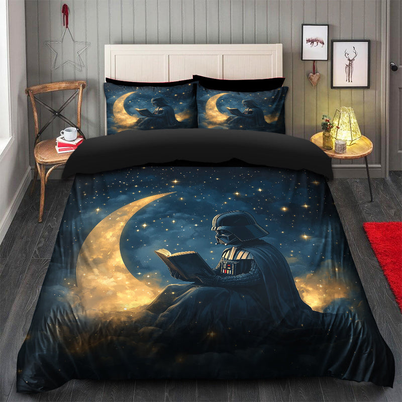 Darth Vader Reading On A Crescent Moon Bedding Set Duvet Cover And 2 Pillowcases