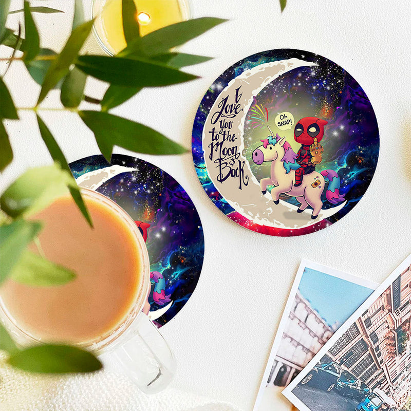 Deadpool Unicorn Love You To The Moon Galaxy Ceramic Decor Coaster - Gift Idea